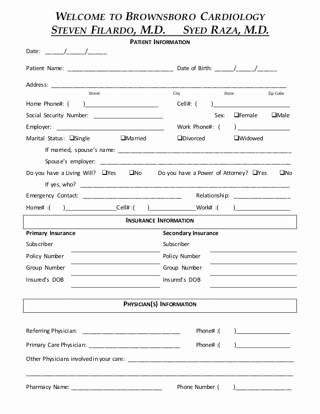 Personal Medical History form Template Luxury New Patient forms New Patient Medical History
