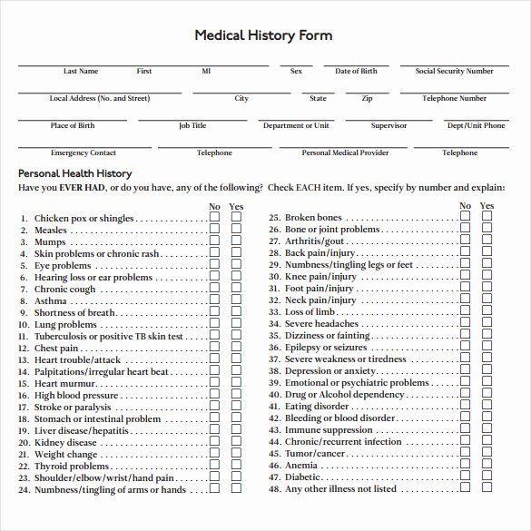 Personal Medical History form Template Unique 8 Medical History forms