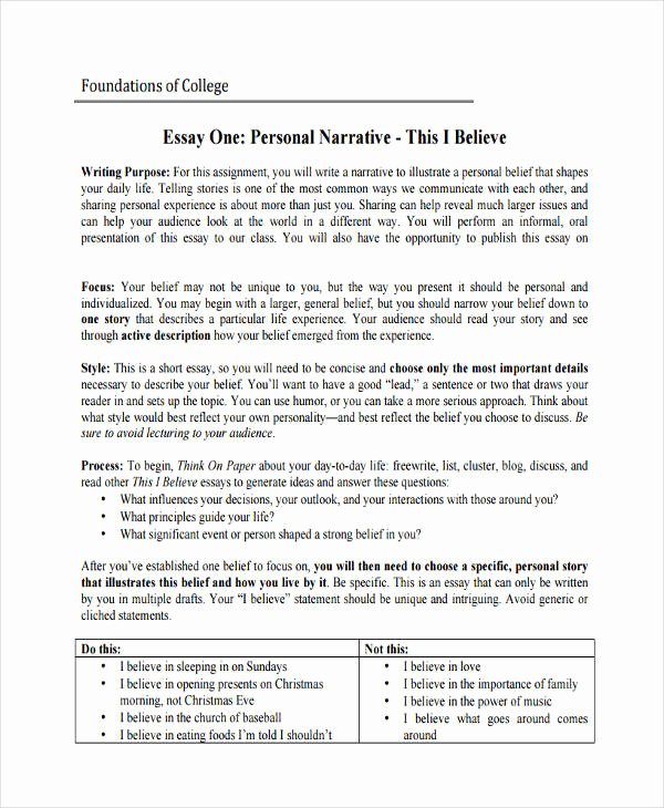 Personal Narrative Examples College Elegant 29 Examples Of College Essays