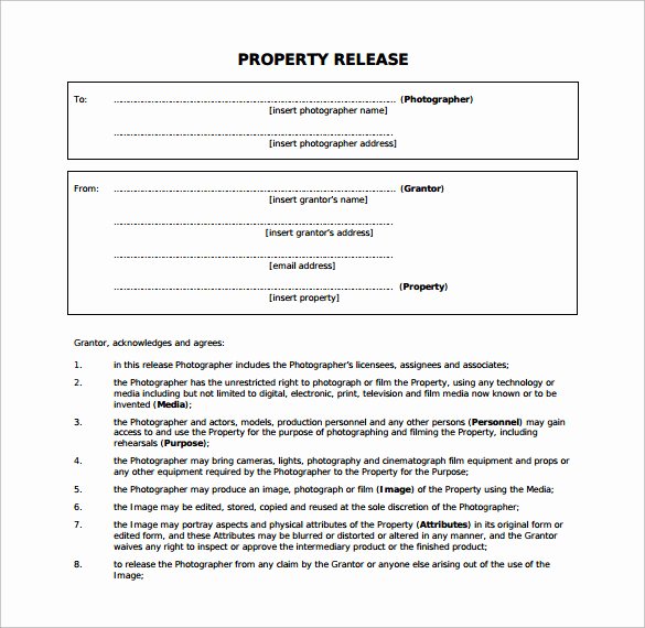 Personal Property Release form Template Elegant 15 Property Release forms to Download for Free