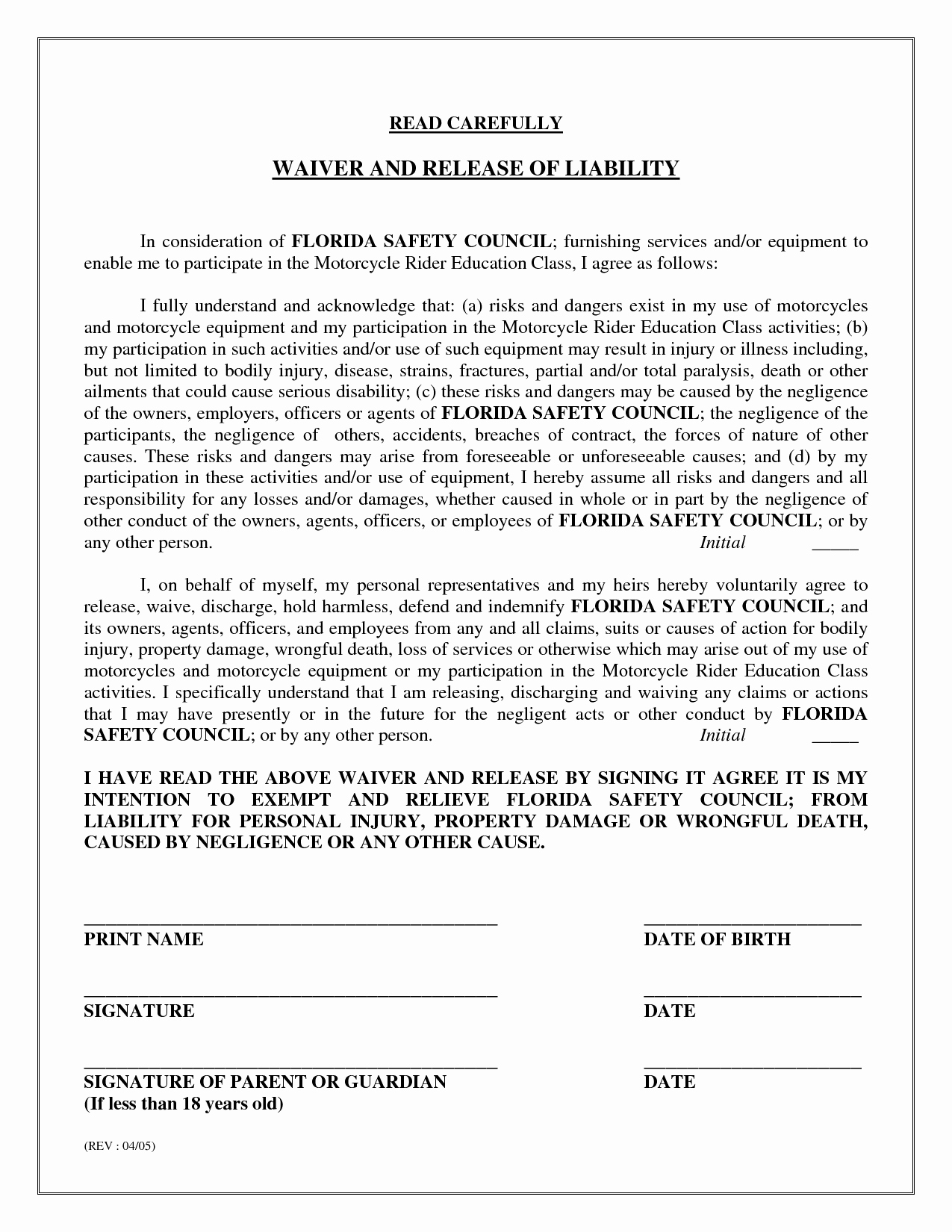 Personal Property Release form Template Fresh Release Liability Sample Free Printable Documents