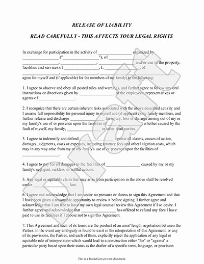 Personal Property Release form Template Lovely Release Of Liability form Waiver Of Liability Template