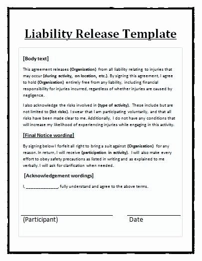 Personal Property Release form Template New event Disclaimer Template