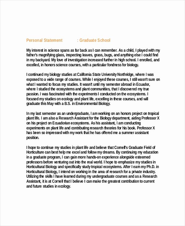 Personal Statement Template for College Beautiful 10 Graduate School Personal Statement Examples