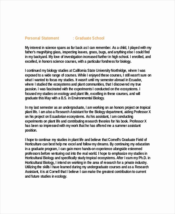 Personal Statement Template for College Beautiful 10 Graduate School Personal Statement Examples