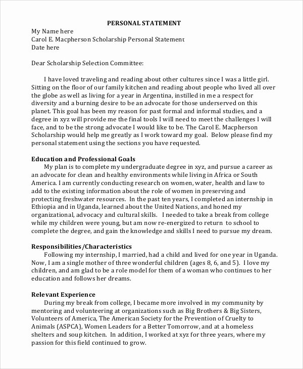 Personal Statement Template for College Lovely Sample Personal Statement format 9 Examples In Pdf Word
