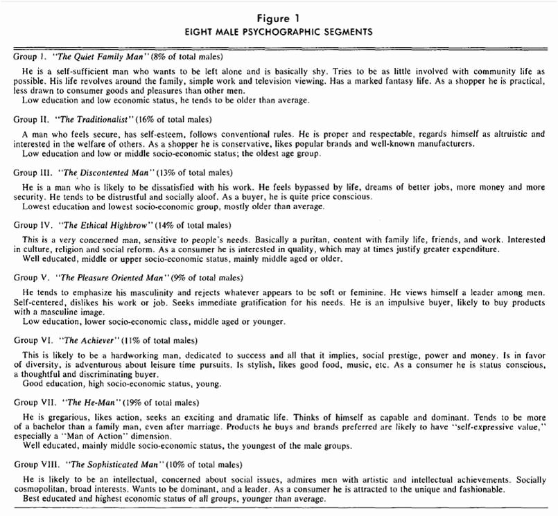 Personality Profile Essay Examples Beautiful Eight Male Psychographic Segments