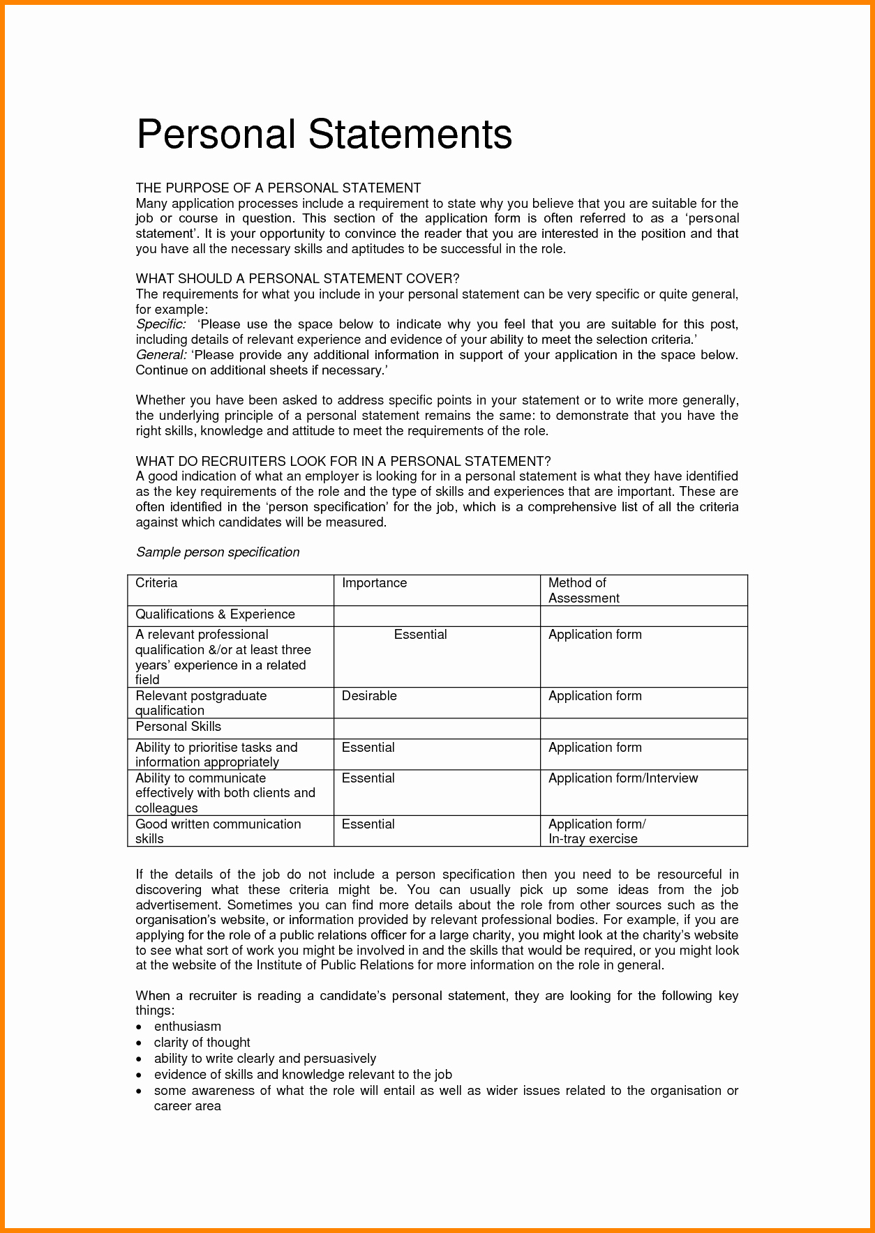 Personality Profile Essay Examples Unique 7 Personal Statement Of Qualifications Template