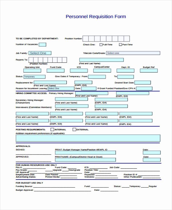 Personnel Requisition form Sample Best Of 8 Employment Requisition form Sample Free Sample
