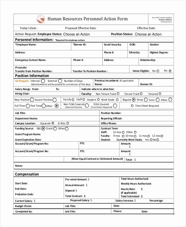 Personnel Requisition form Sample Elegant 8 Personnel Action Sample forms Word Pdf