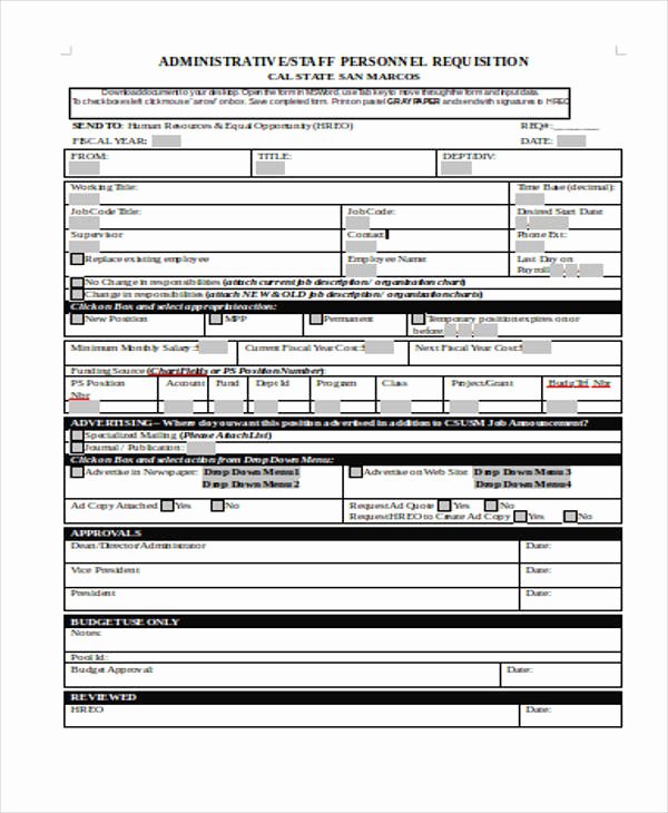 Personnel Requisition form Sample Inspirational Sample Requisition forms