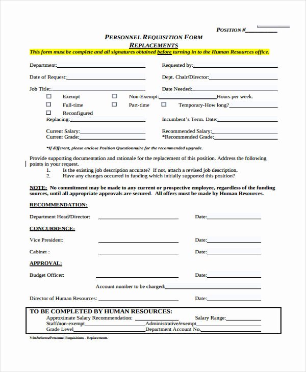 Personnel Requisition form Sample Luxury 85 Requisition form In Pdf