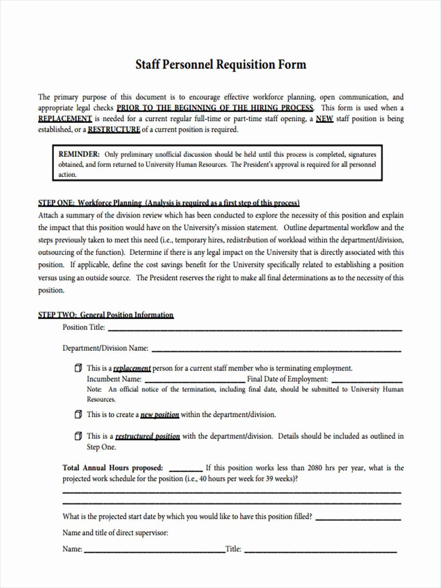 Personnel Requisition form Sample Unique 5 Personnel Requisition forms Free Sample Example