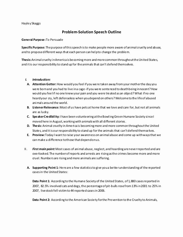 Persuasive Speech Outline Animal Adoption Awesome Problem solution Speech Outline