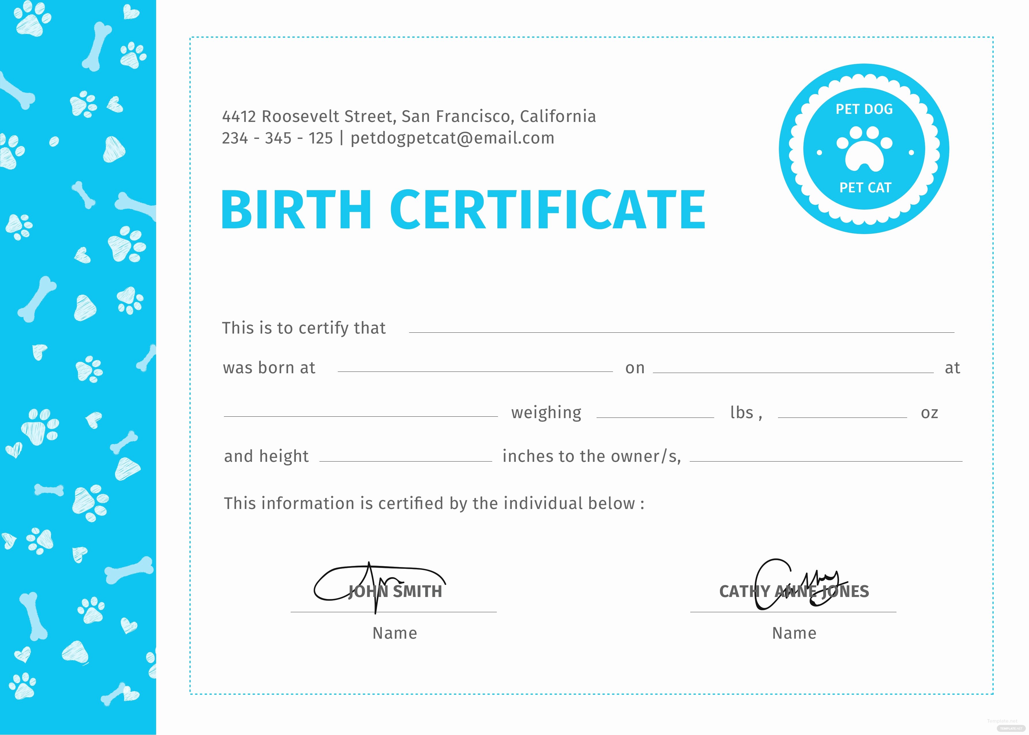 Pet Health Certificate Template Luxury Free Pet Birth Certificate Template In Psd Ms Word