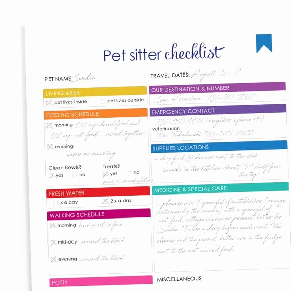 Pet Report Card Template Awesome Printable Pet Sitter Checklist Downloadable Home Management