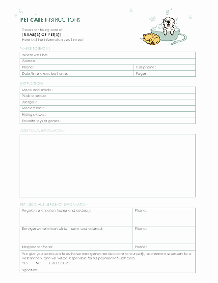 Pet Report Card Template Luxury Pet Care Instructions Templates Fice