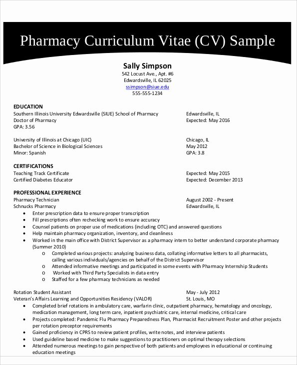 Pharmacist Resume Templates Awesome 9 Pharmacist Curriculum Vitae Templates Pdf Doc
