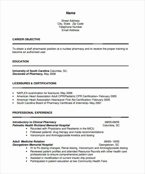 Pharmacist Resume Templates Awesome Sample Pharmacist Resume 9 Download Documents In Pdf