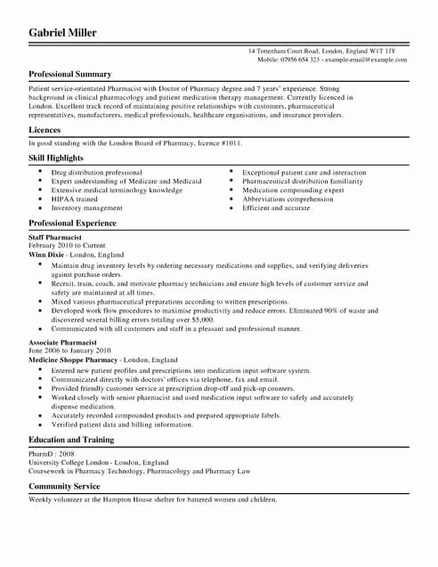 Pharmacist Resume Templates Beautiful Pharmacist Cv Template