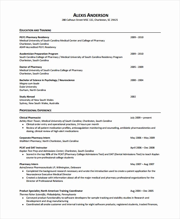 Pharmacist Resume Templates Beautiful Pharmacist Resume Template 6 Free Word Pdf Document