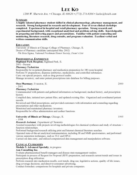 Pharmacist Resume Templates Beautiful Pharmacy Resume Sample