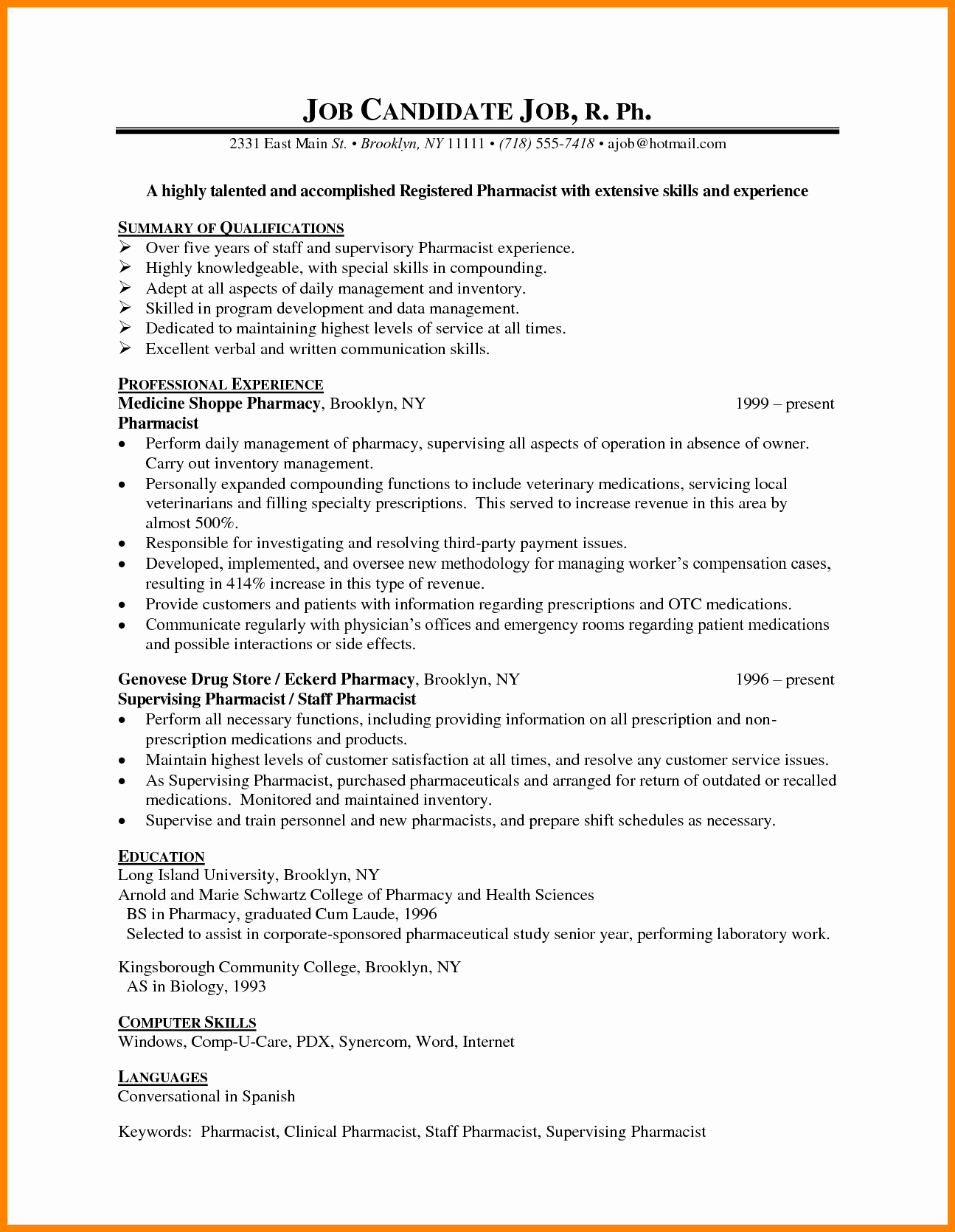 Pharmacist Resume Templates Best Of 8 Cv Sample for Pharmacist