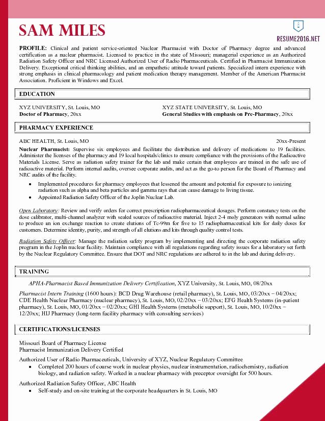 Pharmacist Resume Templates Best Of Pharmacist Resume Example 2016