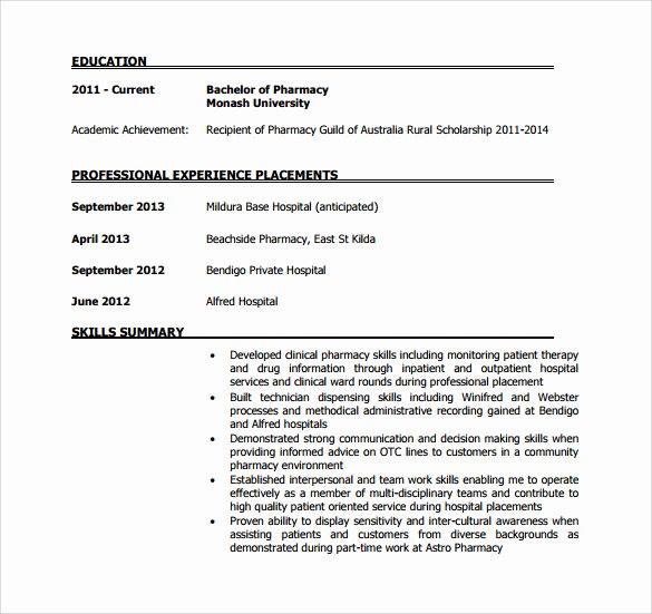 Pharmacist Resume Templates Best Of Sample Pharmacist Resume 9 Download Documents In Pdf