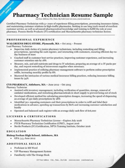 Pharmacist Resume Templates Fresh Pharmacy Technician Resume Sample &amp; Writing Tips