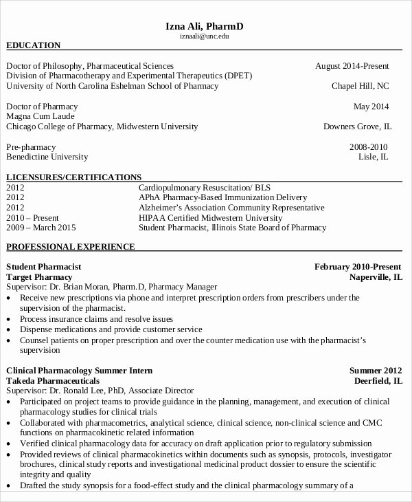 Pharmacist Resume Templates Lovely 7 Pharmacist Curriculum Vitae Templates Free Word Pdf