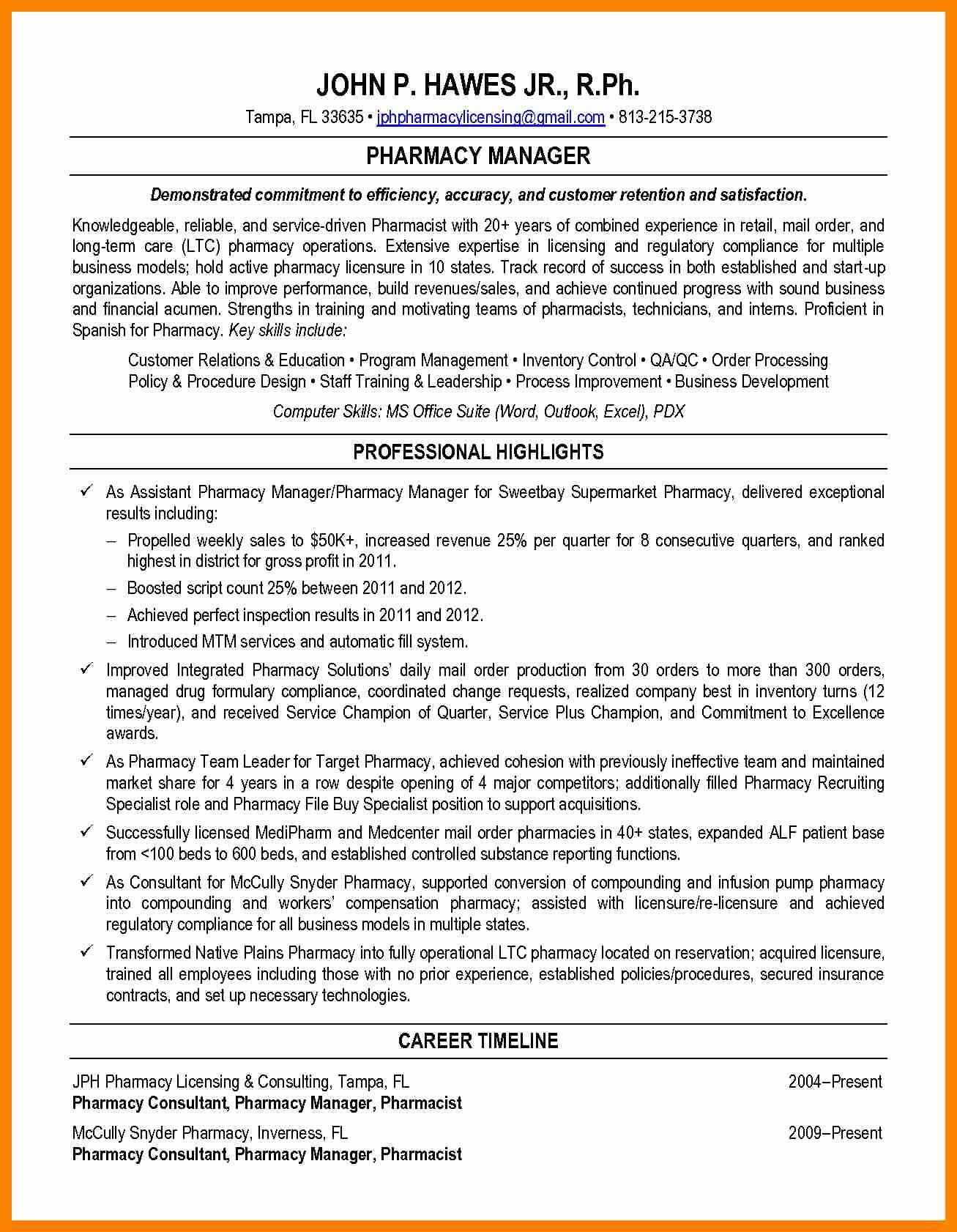 Pharmacist Resume Templates New 11 12 Retail Pharmacist Resume Examples