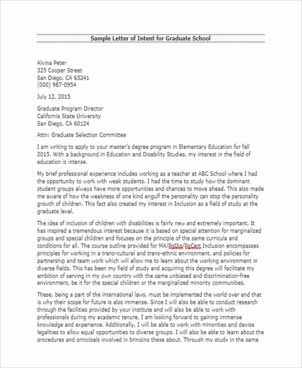 Phd Letter Of Intent Sample New 53 Letter Of Intent formats