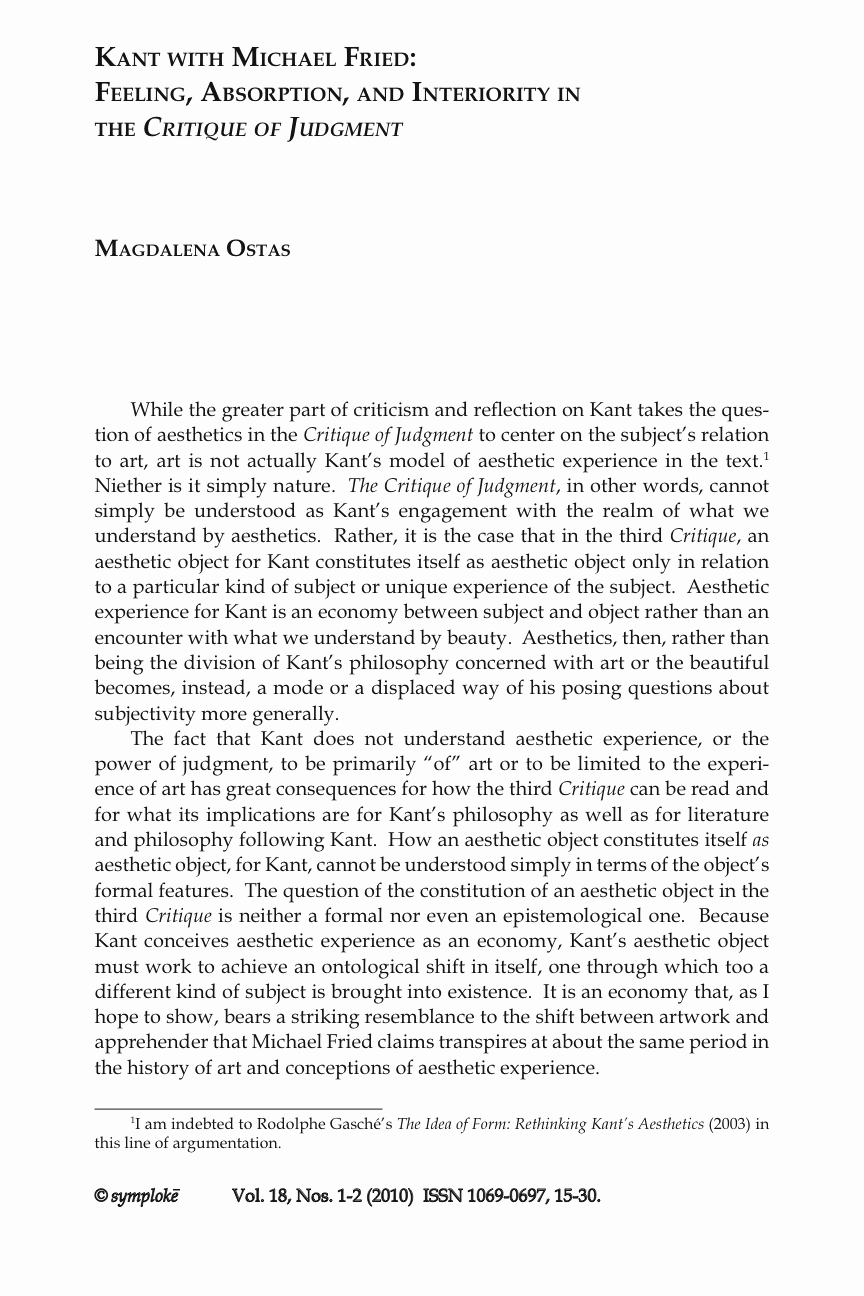 Philosophy Of Success Essay Lovely Magdalena Ostas “kant with Michael Fried Feeling
