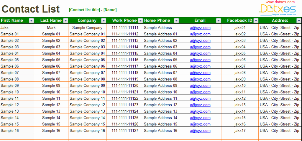 Phone Book Template Excel Lovely Basic Contact List Template Dotxes