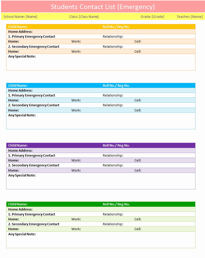 Phone List Template Word Best Of Students Contact List Template Emergency Dotxes