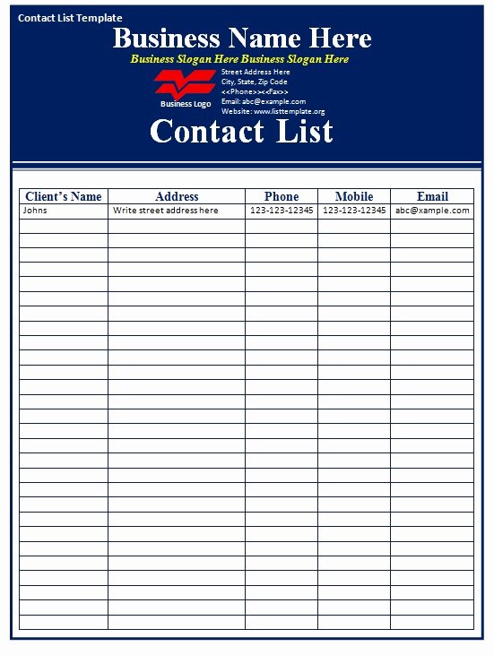 Phone List Template Word Inspirational Contact List Template Free formats Excel Word