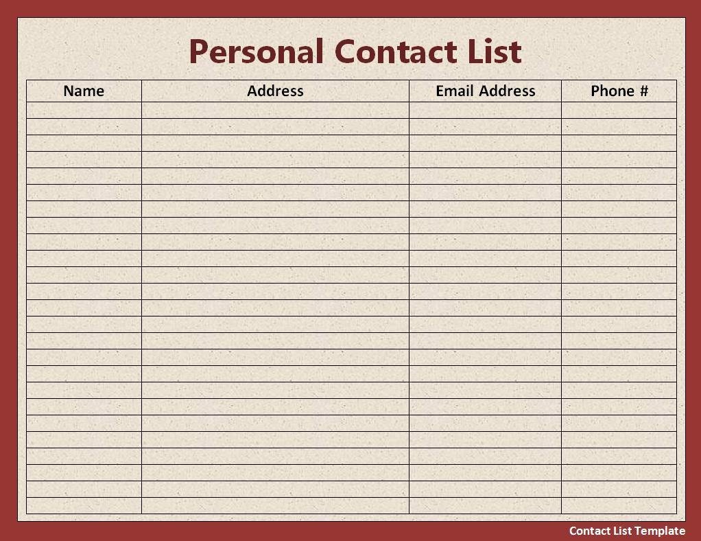 Phone List Template Word Luxury Contact List Template