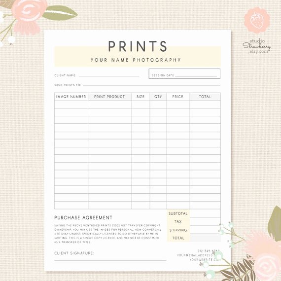 Photography order form Template Free Beautiful order form Template Graphy order form Graphy