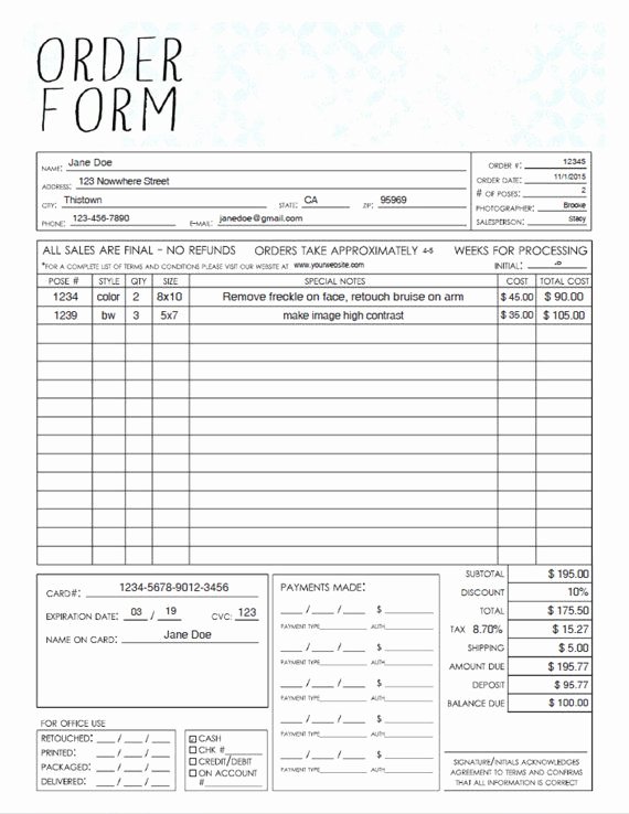 Photography order form Template Free Elegant Pdf General Graphy Sales order form Template