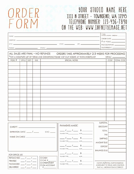 Photography order form Template Free Inspirational order form Template