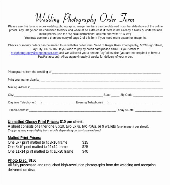 Photography order form Template Free Lovely 17 Wedding order Templates – Free Sample Example format