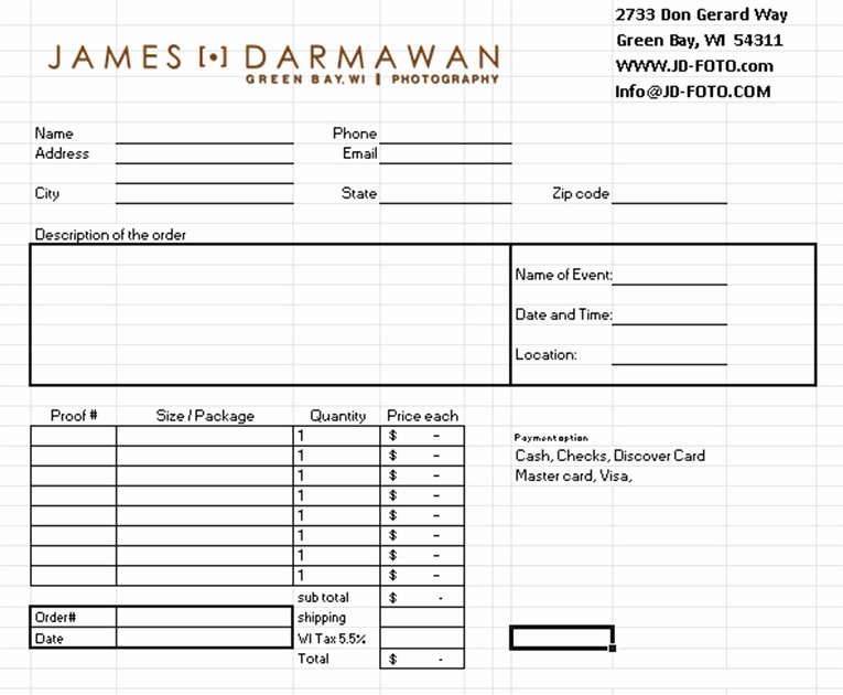Photography order form Template Free New James Darmawan Graphy
