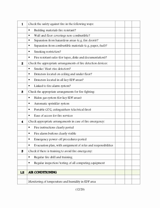Physical Security Audit Checklist Awesome Security Audit Physical Security Audit Checklist Template