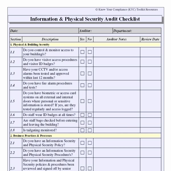 Physical Security Audit Checklist New 25 Of Security Guard Checklist Template