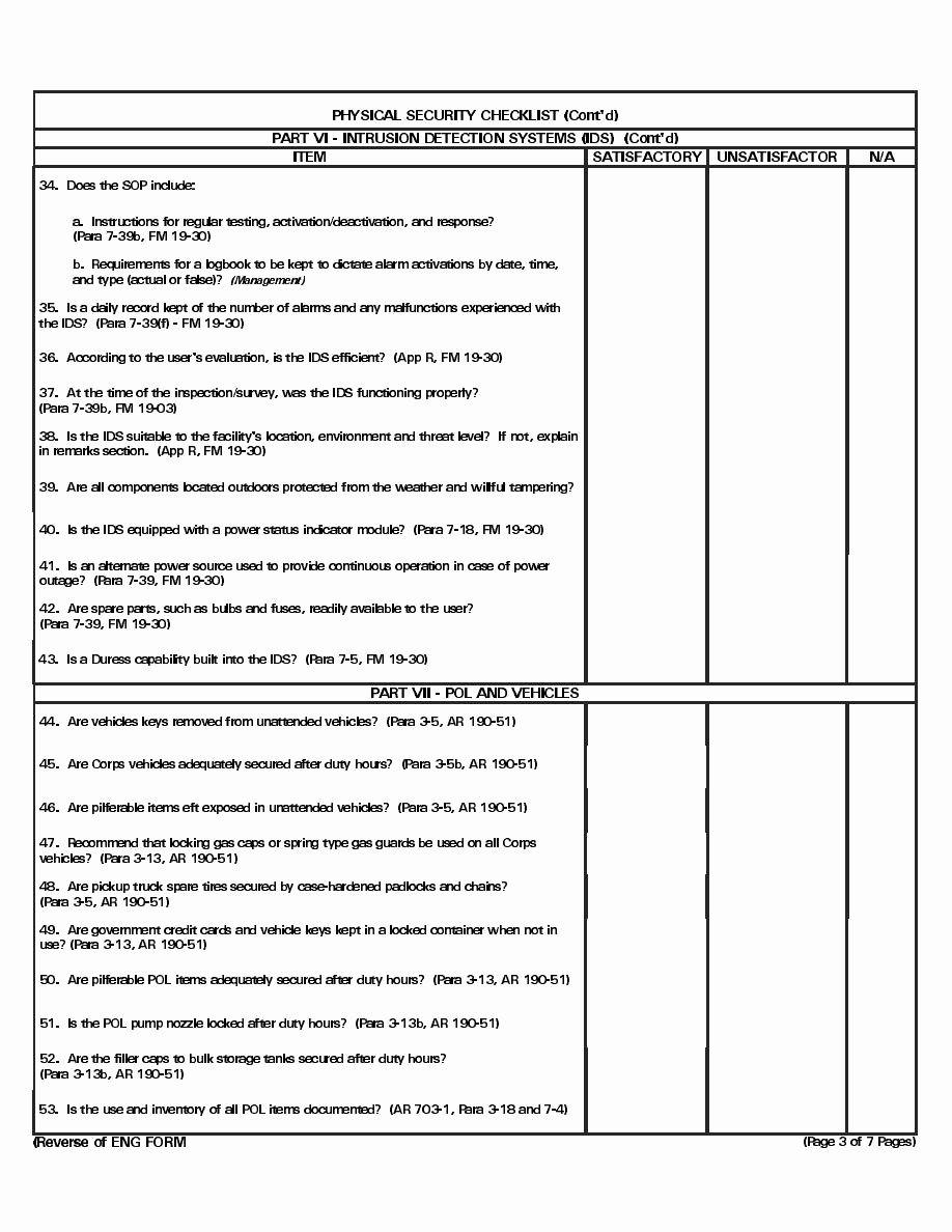 Physical Security Checklist Template Beautiful Physical Security Checklist Continued E4930r0003