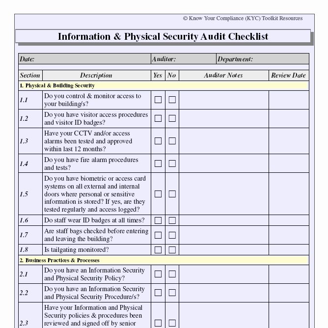 Physical Security Inspection Checklist Best Of 28 Of Blank Security Checklist Template