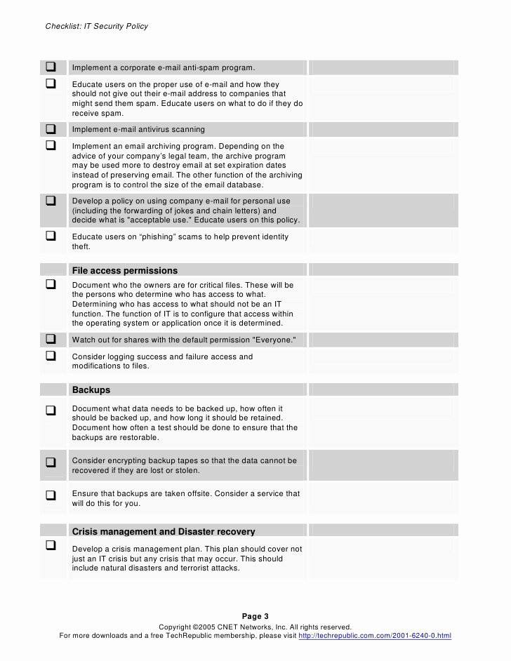 Physical Security Inspection Checklist Best Of Security Policy Checklist