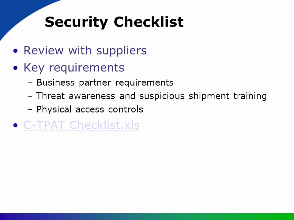 Physical Security Inspection Checklist Fresh Customs Trade Partnership Against Terrorism Ppt Video