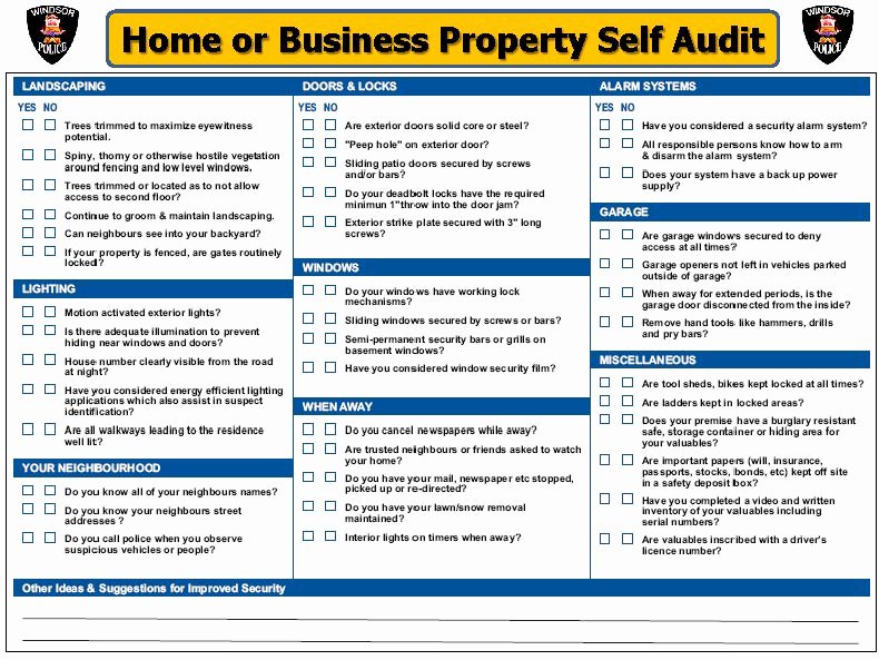 Physical Security Inspection Checklist Lovely Home &amp; Business Security Self Audit Checklist